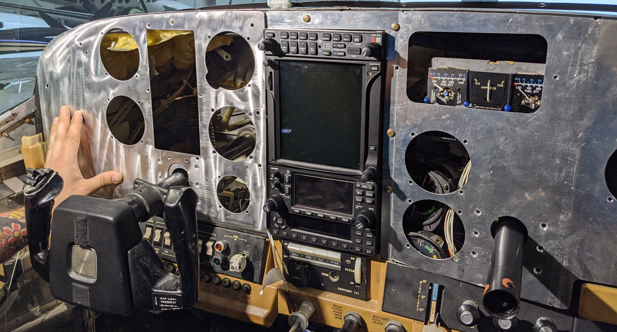 airplane with exposed avionics system