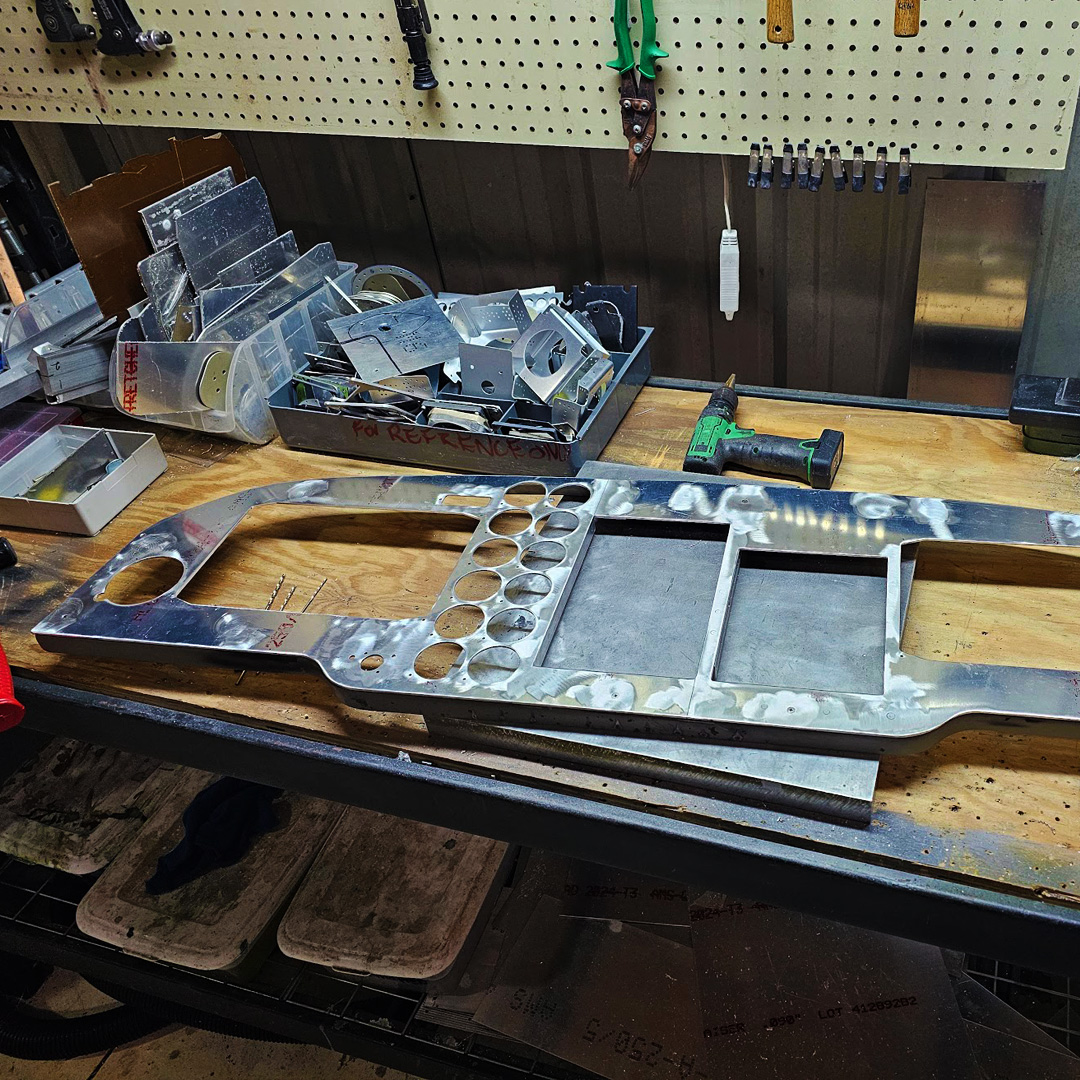 Image of a custom avionics panel being designed and fabricated.