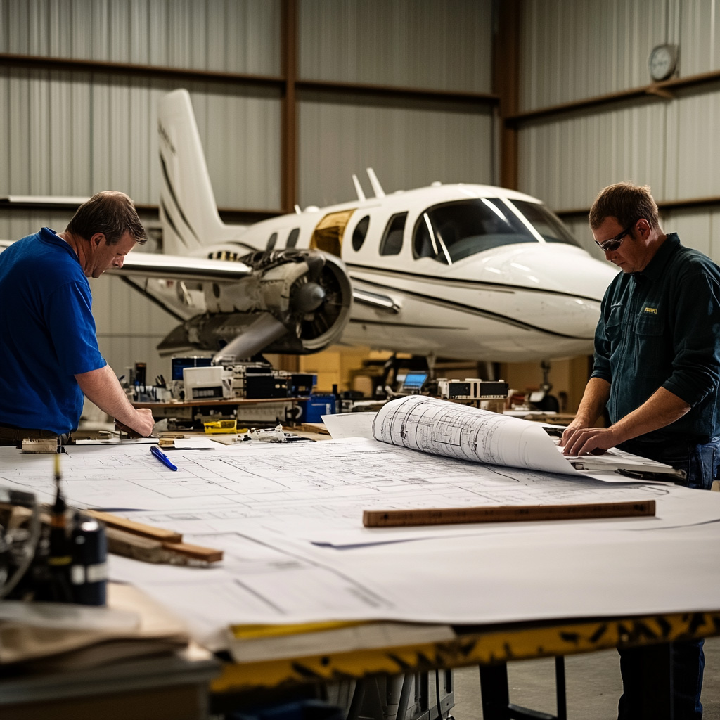 Image of avionics engineers working on aircraft systems.